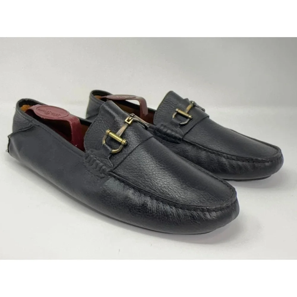 Mercanti Fiorentini Horsebit Loafers Mens 10M Black Pebbled Leather Driving Shoe